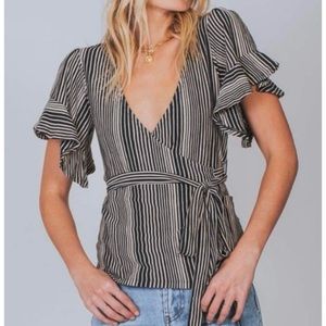 Free People Wrapped Around My Finger Striped Ruffle Wrap Blouse